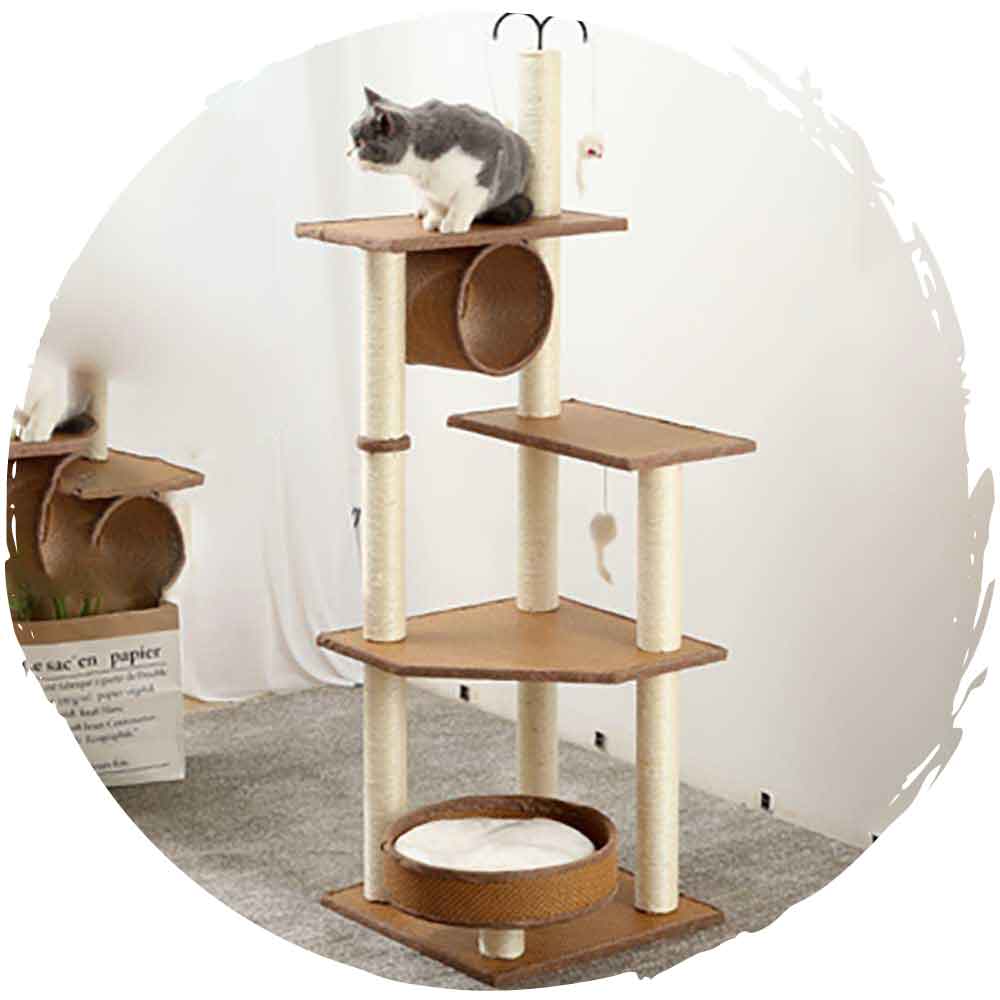 夏天清涼麻布邊仿藤劍麻抓柱貓爬架 (6層款｜140cm)