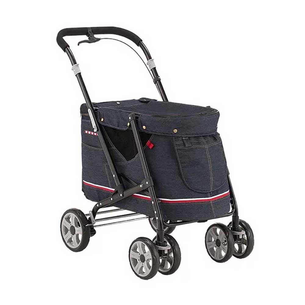 日本BONBI IVPETS DECA PROGRE可折疊寵物外出手推車(牛仔色｜手腳剎車)(30kg承重)