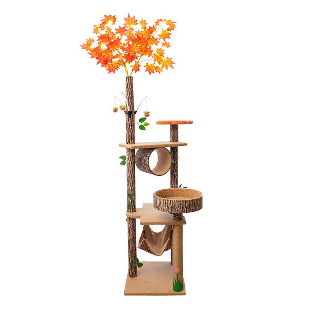 秋冬楓葉森林貓樹加柱劍麻 貓抓柱磨爪貓爬架 (六層楓葉款｜155cm)