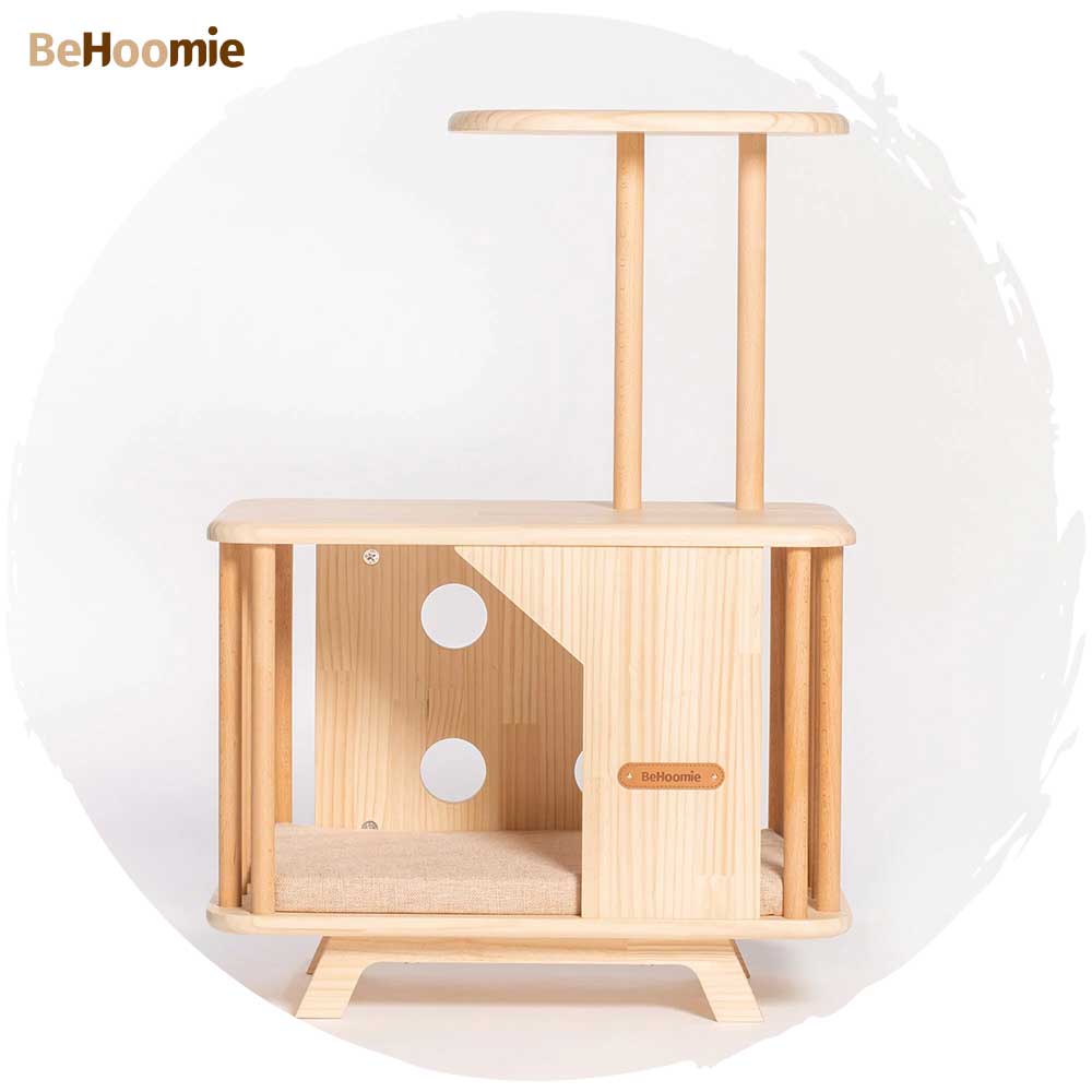 【人寵兩用傢俬・台灣直送】BeHoomie原木雙層爬架茶几寵物窩 (2層款｜65cm)