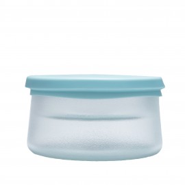 750ml 矽膠塗層雙層玻璃食物儲存盒 - 透明塗層配粉藍蓋