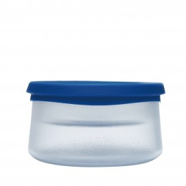750ml 矽膠塗層雙層玻璃食物儲存盒 - 透明塗層配深藍蓋