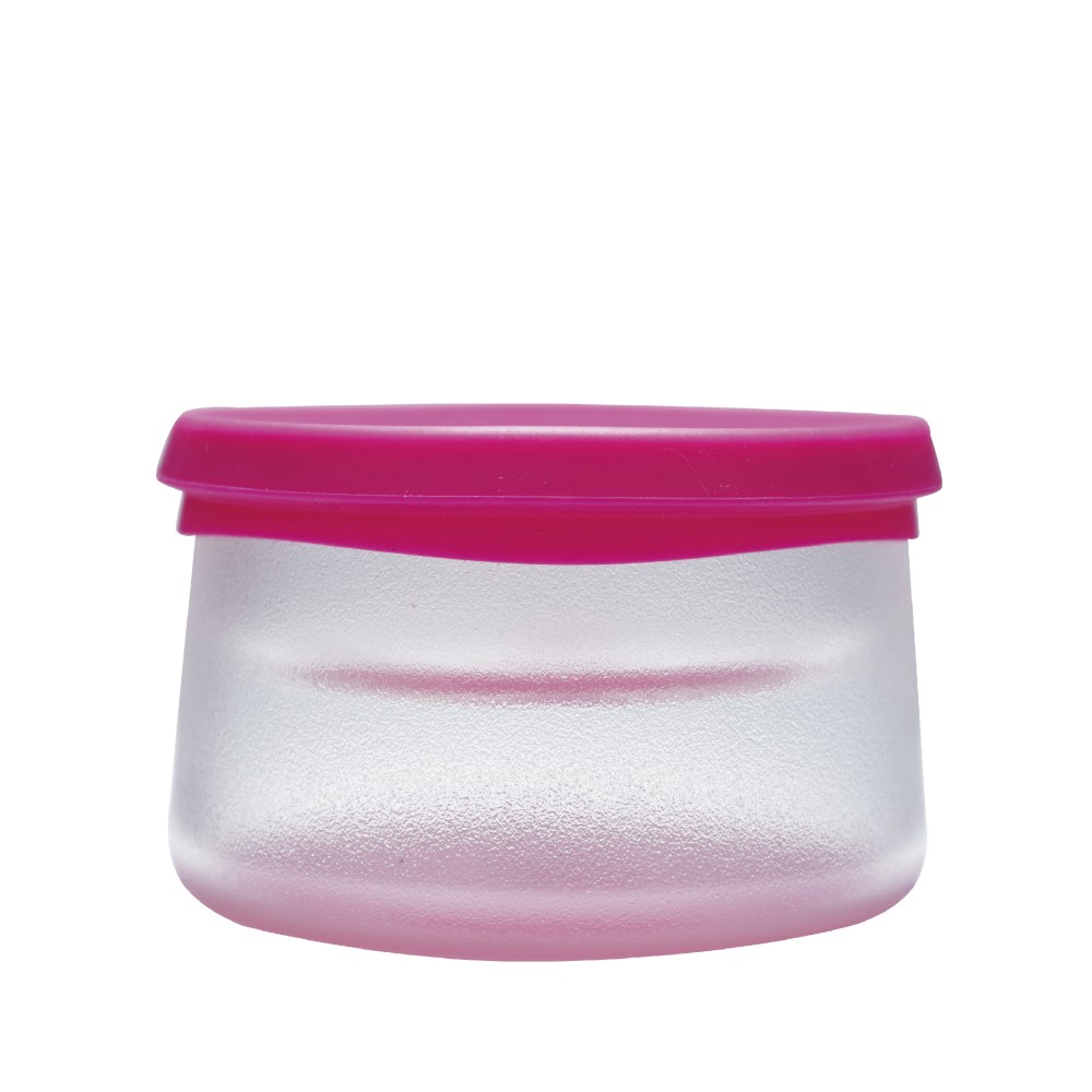 950ml 矽膠塗層雙層玻璃食物儲存盒 - 透明塗層配梅紅蓋
