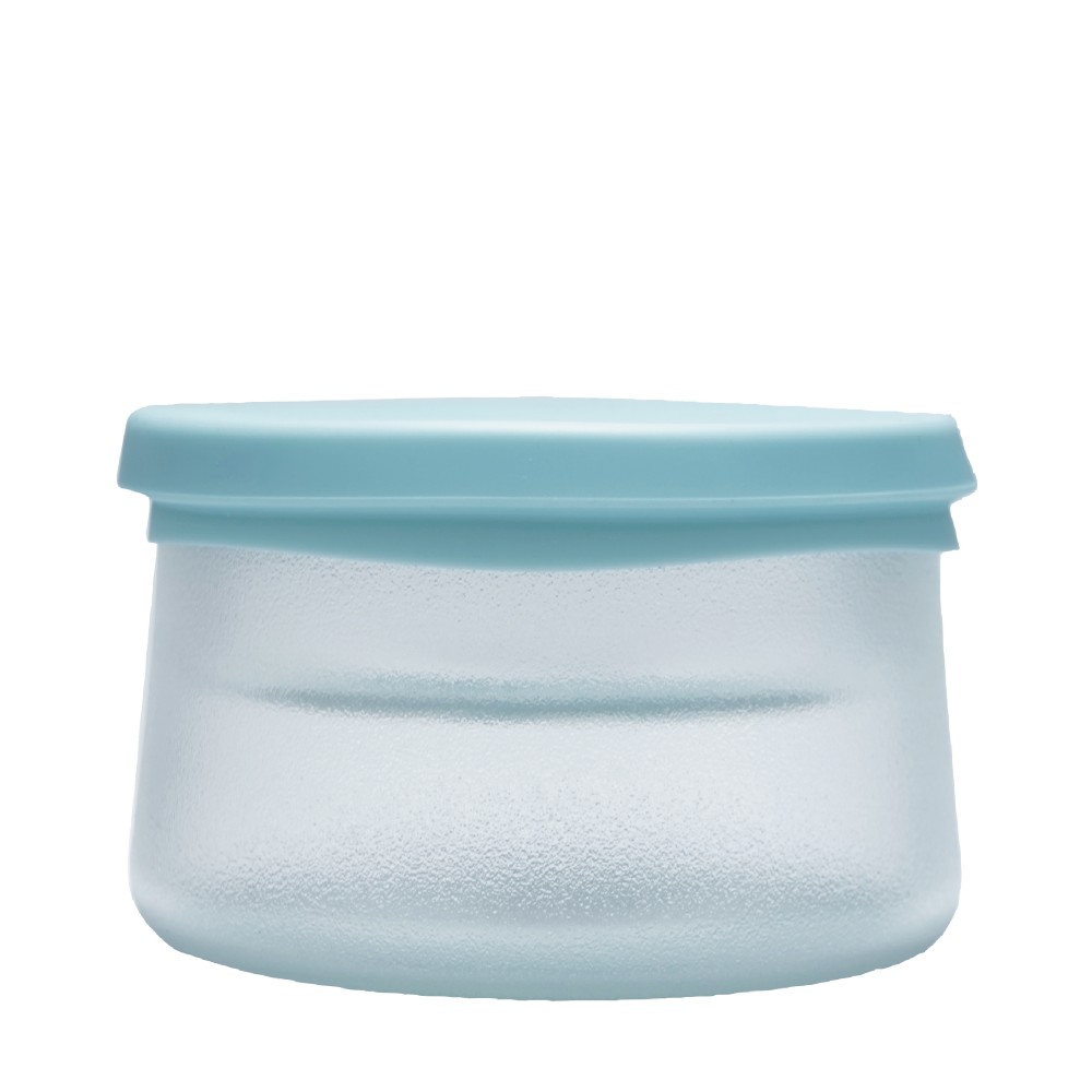 950ml 矽膠塗層雙層玻璃食物儲存盒 - 透明塗層配粉藍蓋