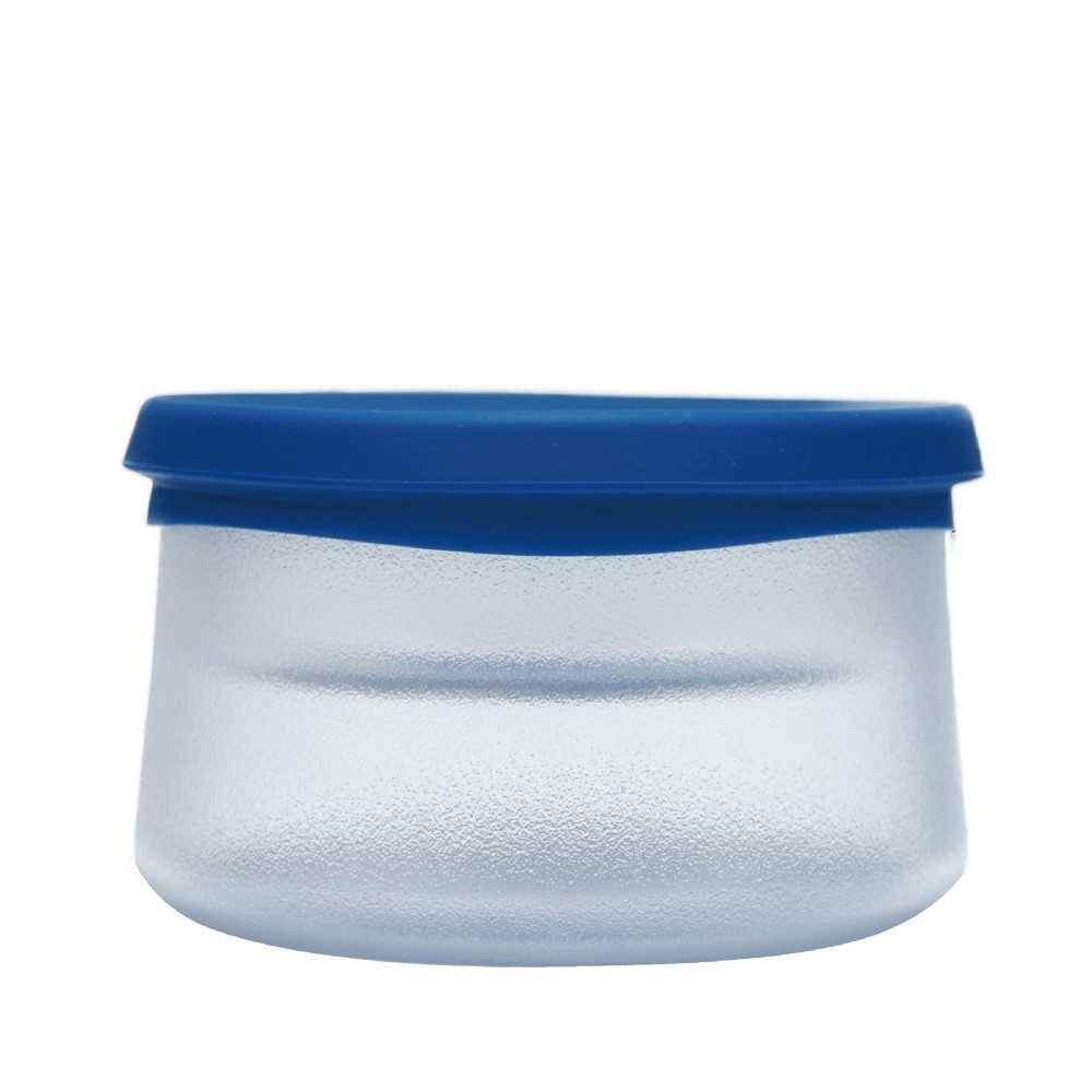950ml 矽膠塗層雙層玻璃食物儲存盒 - 透明塗層配深藍蓋