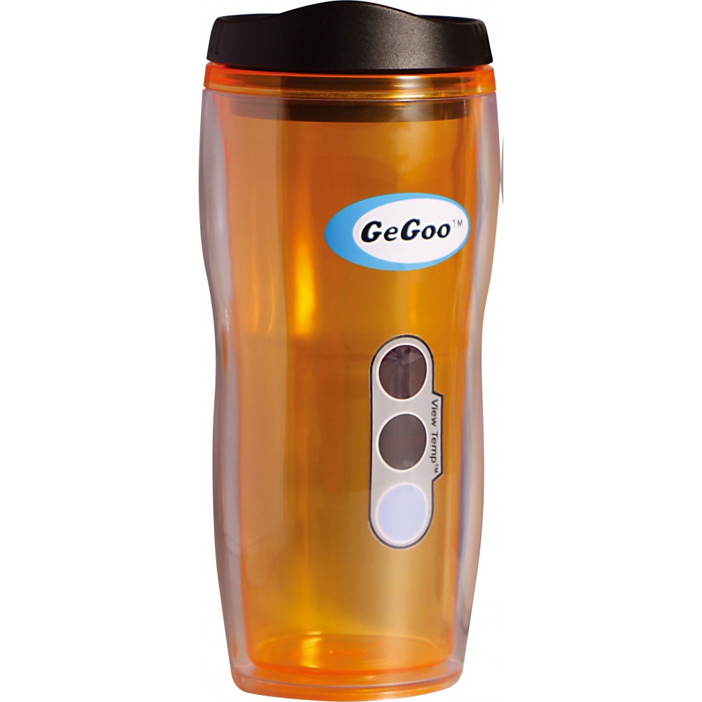 GeGoo Brand Twist Top Double Wall Coffee Mug with View Temp Indicator