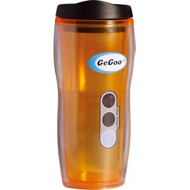 GeGoo Brand Twist Top Double Wall Coffee Mug with View Temp Indicator 400ml 轉蓋雙層保溫保冷咖啡杯   			