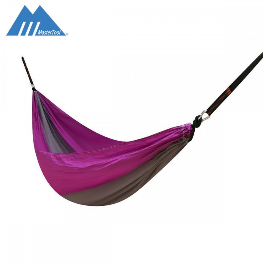 Mastertool-戶外鞦韆，超輕戶外防側翻露營休閒單人吊床，灰紅色