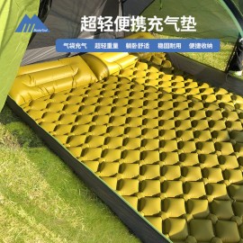 MasterTool-雙人帶枕充氣睡墊 (195x128x5cm)，戶外露營超輕露營氣地蓆充氣床，薑黃色