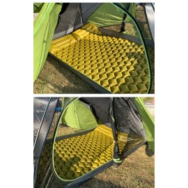 MasterTool-雙人帶枕充氣睡墊 (195x128x5cm)，戶外露營超輕露營氣地蓆充氣床，薑黃色