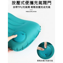 升級版戶外輕便充氣枕頭旅行枕便攜護頸靠枕連袋，按壓u型折疊露營，午睡枕按壓式氣枕，藍色