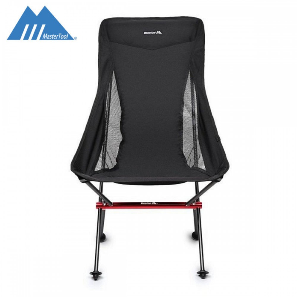 Mastertool -高背輕量戶外露營鋁合金折疊椅，沙灘椅，黑色