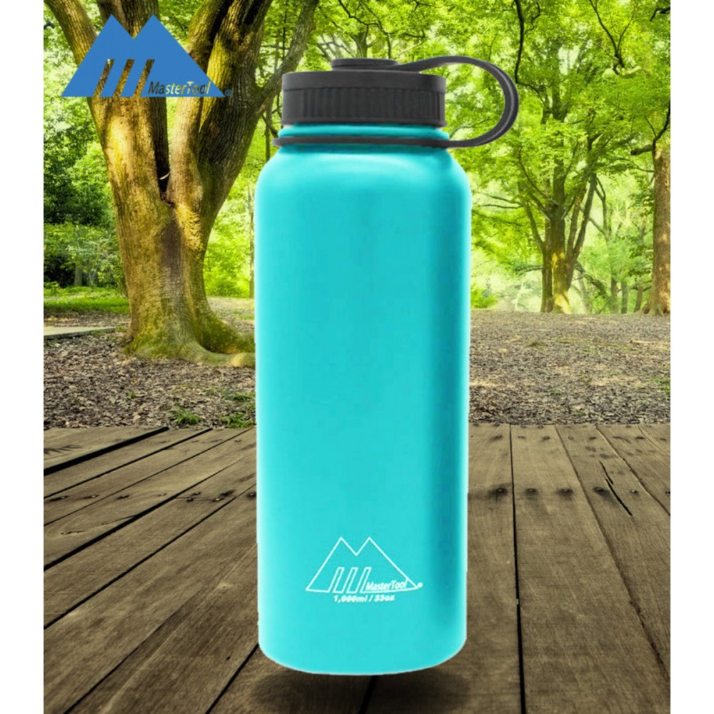 MasterTool-天藍色-1 Litre真空不鏽鋼保溫瓶，雙層，保冷杯，防漏水樽，水壺，304不鏽鋼材質，不含BPA