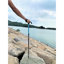 MasterTool-戶外登山杖多功能爬山徒步手杖，航空7075超輕鋁合金行山杖（帶避震），戶外登山杖，超輕超短T柄，收縮後49cm長 - 藍色