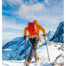 MasterTool-戶外登山杖多功能爬山徒步手杖，航空7075超輕鋁合金行山杖（帶避震），戶外登山杖，超輕超短T柄，收縮後49cm長 - 藍色