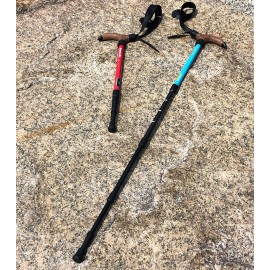 MasterTool-戶外登山杖多功能爬山徒步手杖，航空7075超輕鋁合金行山杖（帶避震），戶外登山杖，超輕超短T柄，收縮後49cm長 - 藍色