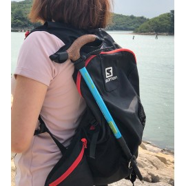 MasterTool-戶外登山杖多功能爬山徒步手杖，航空7075超輕鋁合金行山杖（帶避震），戶外登山杖，超輕超短T柄，收縮後49cm長 - 藍色