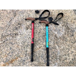 MasterTool-航空7075鋁合金行山杖（帶避震），戶外登山杖，超輕超短T柄，收縮後49cm長 - 紅色