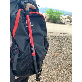 MasterTool-航空7075鋁合金行山杖（帶避震），戶外登山杖，超輕超短T柄，收縮後49cm長 - 紅色