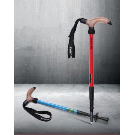 MasterTool-航空7075鋁合金行山杖（帶避震），戶外登山杖，超輕超短T柄，收縮後49cm長 - 紅色