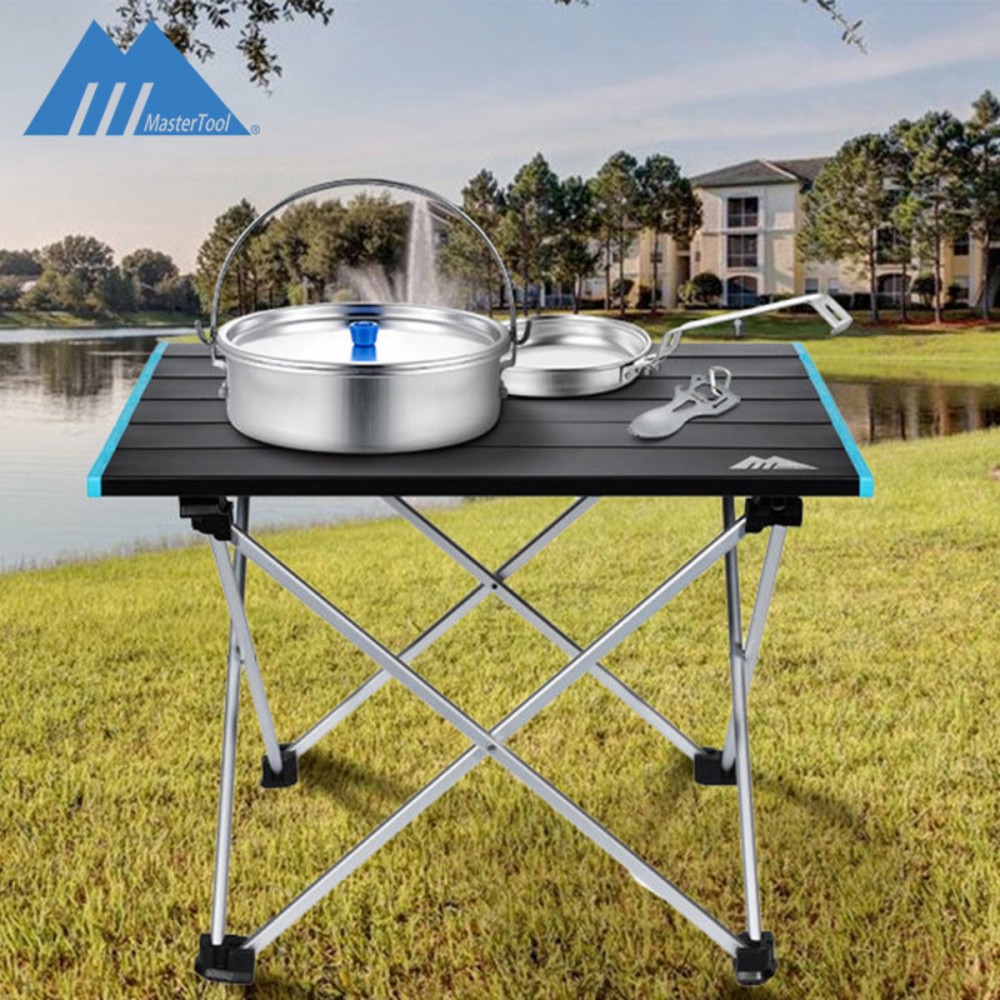 [僅1KG]戶外防水燒烤露營桌全鋁合金摺叠行山枱，釣魚桌-小號（黑色），尺寸：40*35*29 cm
