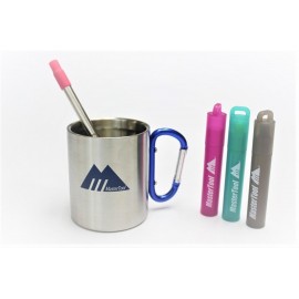 MasterTool-雙層不銹鋼杯300ml，不銹鋼杯-連藍色登山扣，耐高溫咖啡杯，家用防摔水杯。戶外便攜杯子