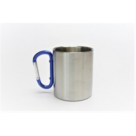 MasterTool-雙層不銹鋼杯300ml，不銹鋼杯-連藍色登山扣，耐高溫咖啡杯，家用防摔水杯。戶外便攜杯子