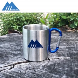 MasterTool-雙層不銹鋼杯300ml，不銹鋼杯-連藍色登山扣，耐高溫咖啡杯，家用防摔水杯。戶外便攜杯子
