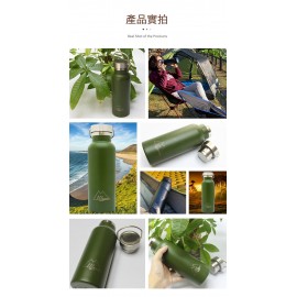 MasterTool- 500ml真空不鏽鋼保溫瓶-軍綠色，雙層，保冷杯，防漏水樽，304不鏽鋼材質，不含雙酚A