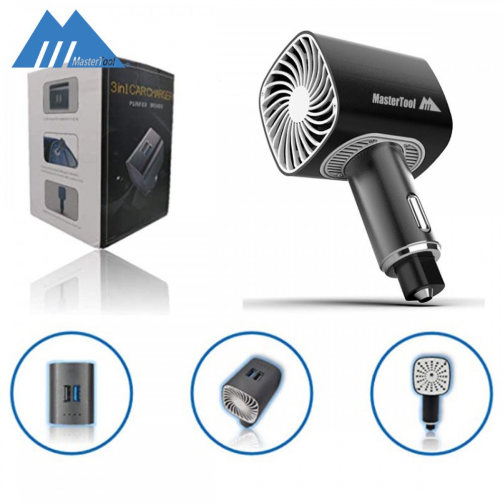 MasterTool-3合一車用電器負離子淨化器, 空氣淨化器+雙USB QC 3.0車充+應急破窗錘、除臭劑和汽車空氣清新器, 安全錘 MasterTool-3合一車用電器負離子淨化器, 空氣淨化器+雙USB QC 3.0車充+應急破窗錘、除臭劑和汽車空氣清新器, 安全錘