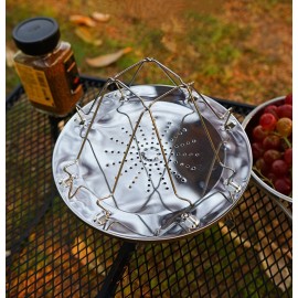 MasterTool-折疊式露營爐烤麵包架托盤，圓形不銹鋼烤架 (家用可以)