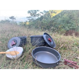 MasterTool-[1套9件] 超輕便露營煮食/火鍋套裝 [全套只重720g]，2~3人戶外鋁質野炊爐具，送收納袋