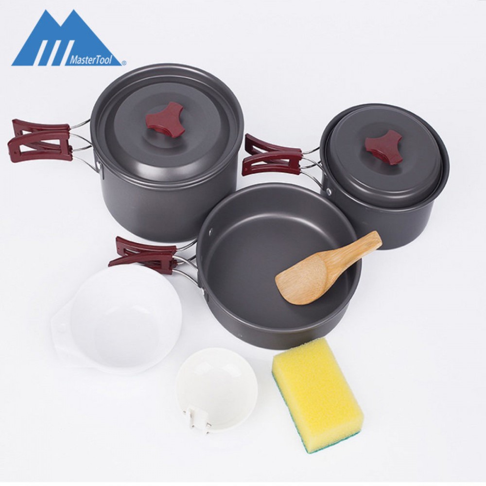 MasterTool-[1套9件] 超輕便露營煮食/火鍋套裝 [全套只重720g]，2~3人戶外鋁質野炊爐具，送收納袋