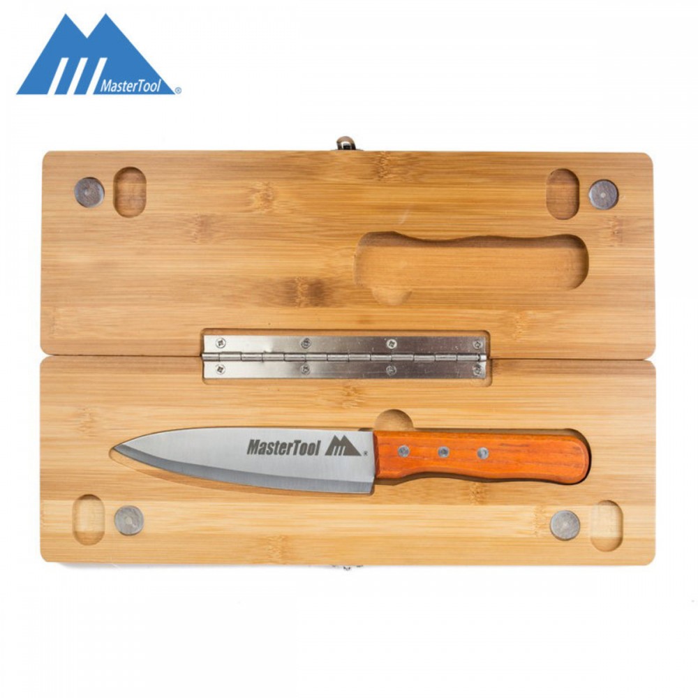 MasterTool-天然楠竹砧板盒+不銹鋼廚師刀，二合一多功能刀具收納盒，秒變切菜板。戶外便攜刀具套裝