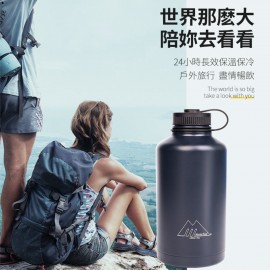 MasterTool-升級版，2000ml不銹鋼真空保溫保冷水壺-藍黑色，大口徑控溫水瓶 (4瓶礦泉水量) - BPA Free