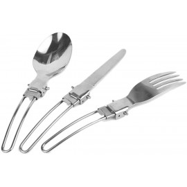MasterTool- 多功能便攜式不銹鋼折疊3件套餐具（刀勺叉各1pc)，戶外野營野餐用具，旅行餐具套裝