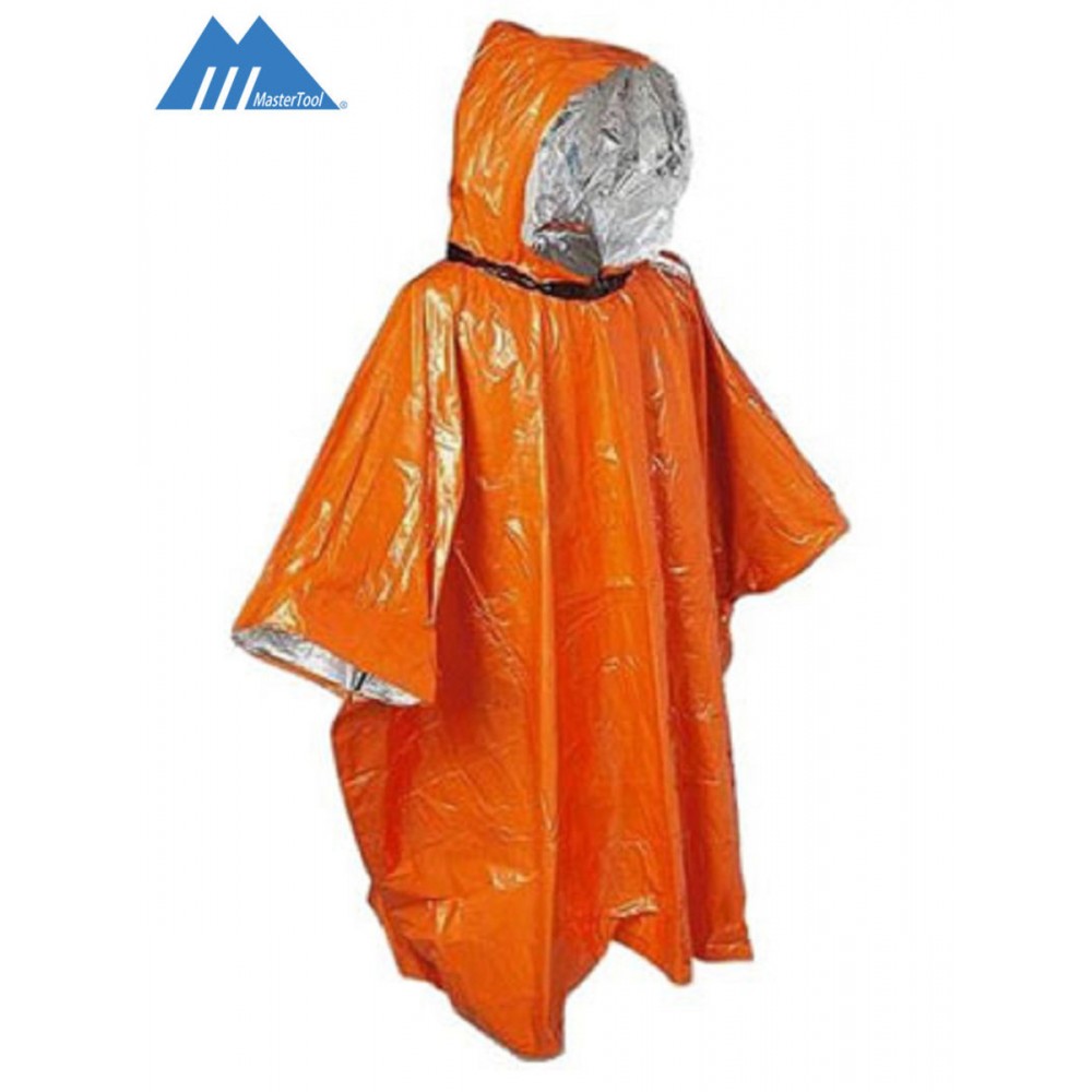 MasterTool-單件急救雨衣 ，橙色反光救援雨衣，戶外野營防寒保暖一次性雨衣，PE鋁膜野外救災保溫急救雨披防災應急，保溫雨披 ，應急雨衣