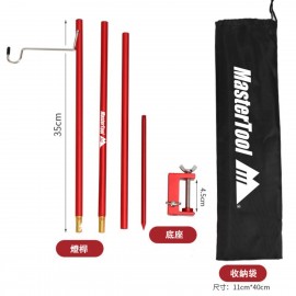 MasterTool-戶外野營燈桿-紅色，鋁合金露營便攜照明燈支架，夾枱式戶外鋁合金支架，露營便攜式多功能野營燈支架，夜市擺地攤燈桿