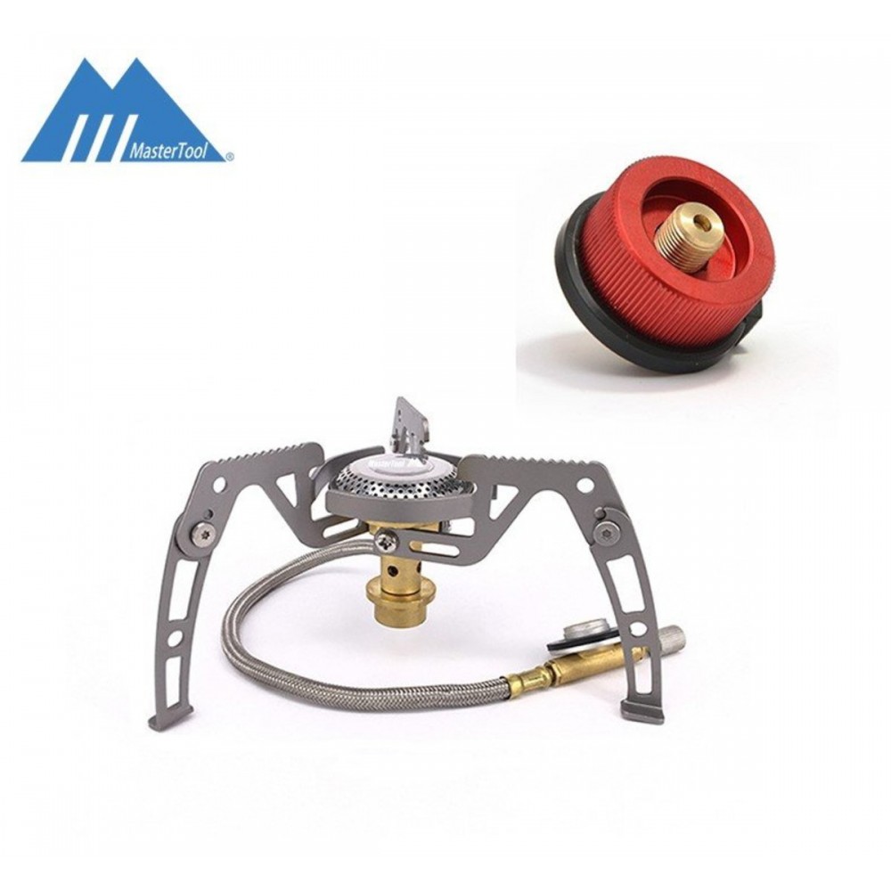 MasterTool--蜘蛛爐+長氣罐轉換頭-套裝爐，戶外野營分體式便攜野炊爐，防風氣爐灶具，爐子轉接頭長扁氣罐轉換器