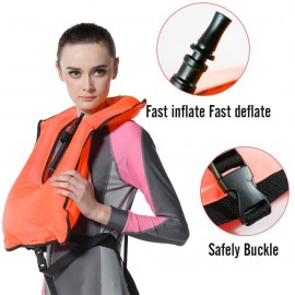 MasterTool-成人浮潛背心-紅色，獨木舟助浮衣，游泳背心，便擕式救生衣，充氣浮潛夾克, 適用於所有的水上活動，潛水、浮潛、游泳等，輕便小巧，折叠后僅手掌大小，重量也只有250g。（贈送收納網袋）