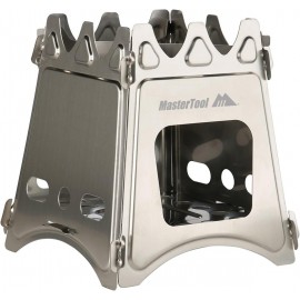 MasterTool-大號便攜簡易爐具露營燒烤防風取暖爐子，304不銹鋼野營折疊爐。野餐烹飪工具。竹炭爐，戶外柴火爐