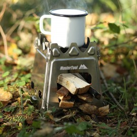 MasterTool-大號便攜簡易爐具露營燒烤防風取暖爐子，304不銹鋼野營折疊爐。野餐烹飪工具。竹炭爐，戶外柴火爐