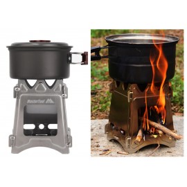 MasterTool-大號便攜簡易爐具露營燒烤防風取暖爐子，304不銹鋼野營折疊爐。野餐烹飪工具。竹炭爐，戶外柴火爐