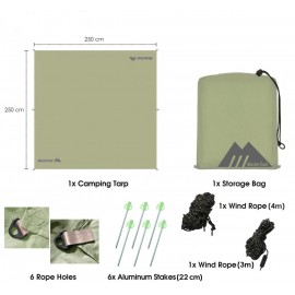 MaterTool- 2.5x2.5米天幕-淺啡色，具有遮陽和防水功能。便攜式遮陽棚，遮陽帆，防雨露營涼棚，適用於露營，後院，露臺，公園，戶外，花園等