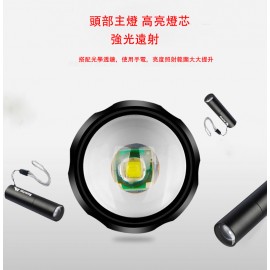 MasterTool-迷你USB充電強光手電筒-黑色，可伸縮變焦口袋充電手電筒，100流明 微型迷你手電筒 便攜迷你手電筒 IP44防水