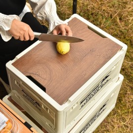 MasterTool-戶外露營折疊收納箱連透明收納蓋 55L 野營零食 車載後備箱 家用置物箱 儲物箱 側開整理箱子 小茶几枱 卡其色