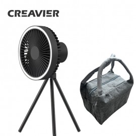 MasterTool-Creavier 戶外露營風扇連灰色收納包 充電式【大容量10000mah】三腳架風扇 吊扇 吊燈 三檔定時
