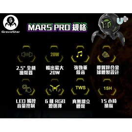 【美國品牌｜香港行貨】GravaStar Mars Pro 進階版重低音藍牙喇叭｜長達15個月保養