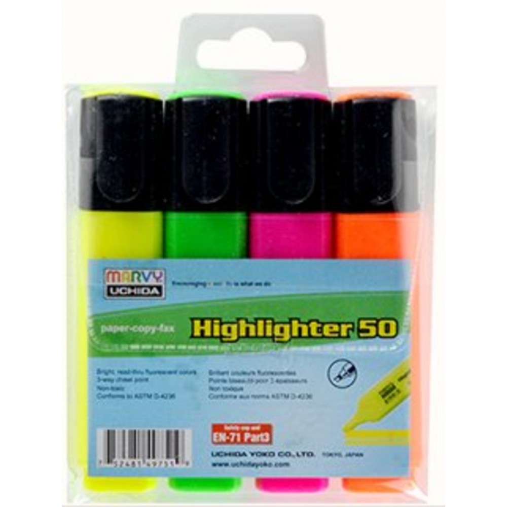 MARVY - #50 螢光筆 4色 (黃/綠/橙/粉紅)