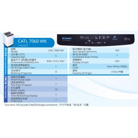 Candy 金鼎 CATL7060WK 日式洗衣機 6公斤 700轉 (高/低水位) (不包安裝) 智能快思邏輯 清潔滾筒程式 油壓式頂門 強化玻璃門蓋 香港行貨  Candy CATL7060WK Japan Type Tub Washer with Combined Drain Pump 6kg 700rpm (Installation not included) HK Authorized Goods